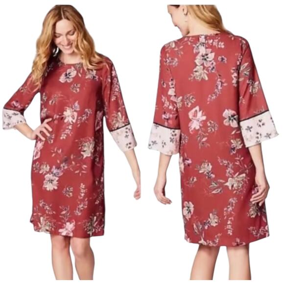 J. Jill Dress Shift Floral Wide Sleeve Modest Colorblock - Picture 1 of 7